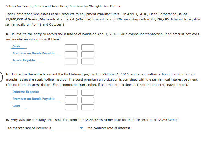 Entries for Issuing Bonds and Amortizing Premium by Straight-Line Method Daan