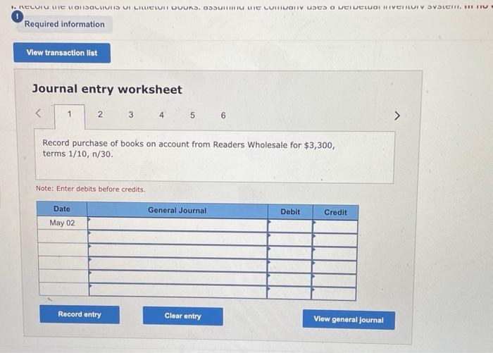 books on account from Readers Wholesale for $3,300, terms 1/10,n/30. Note: Enter