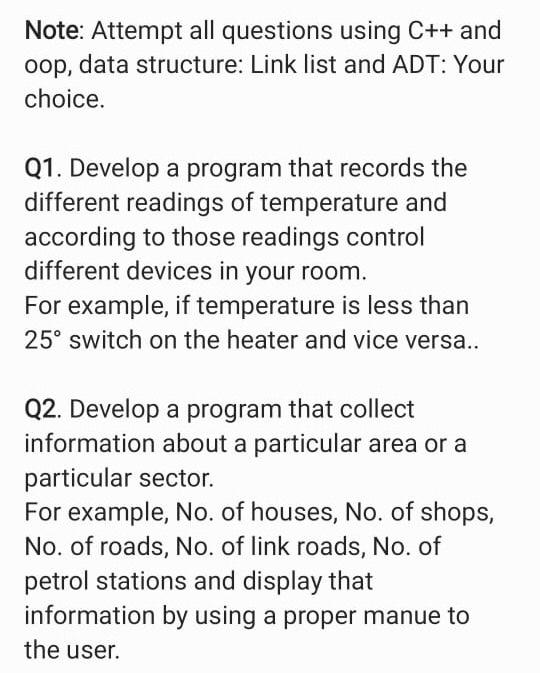  Note: Attempt all questions using C++ and oop, data structure: Link