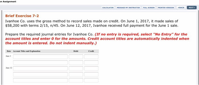  n Assignment SCREEN PRINTER VERSION BACK Brief Exercise 7-2 Ivanhoe Co.
