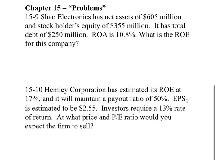 Can you help me with my homework problems Chapter 15 "Problems 15-9