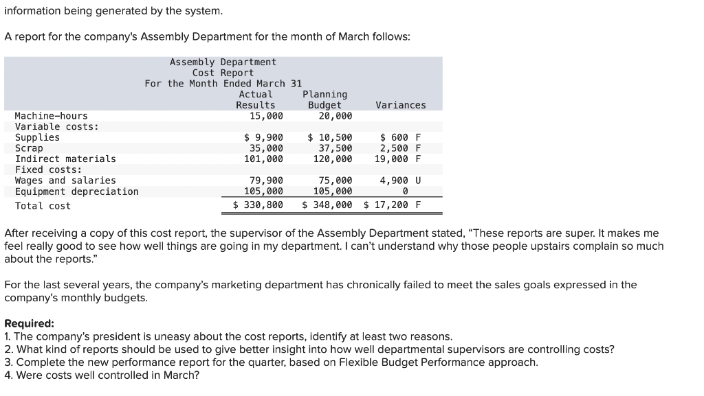 information being generated by the system. A report for the company's