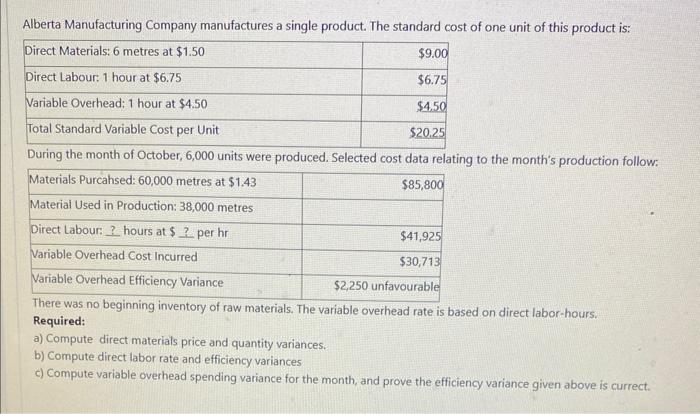 a) COMPUTE direct materials price and quantity vacanciesb) COMPUTE direct lboe rate