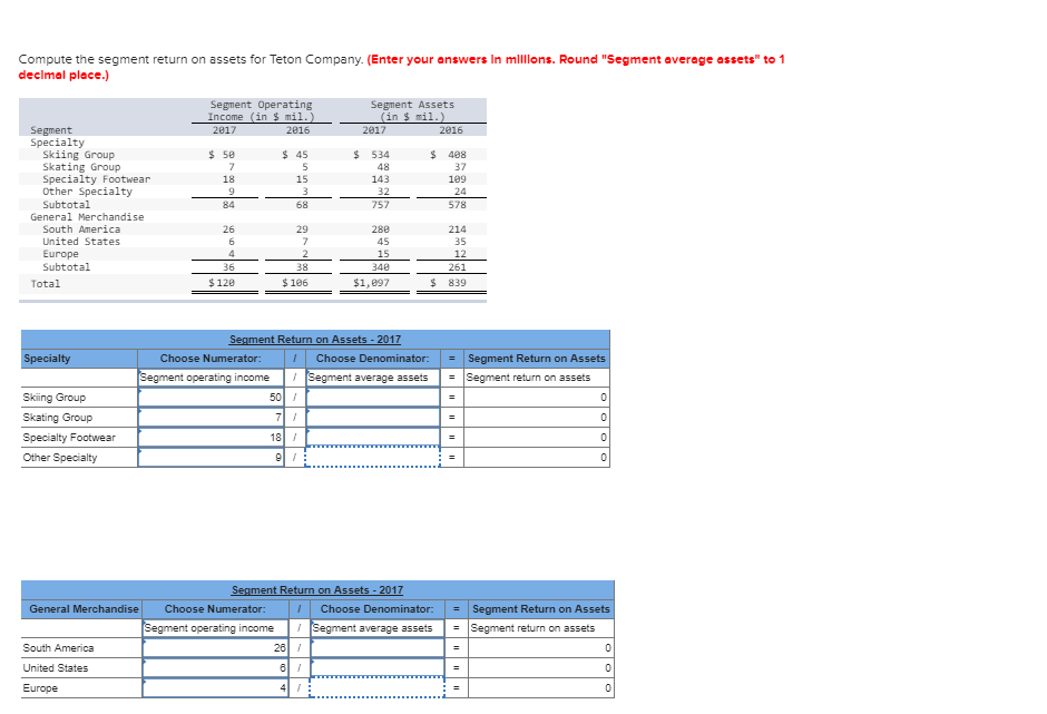 Compute the segment return on assets for Teton Company. (Enter your