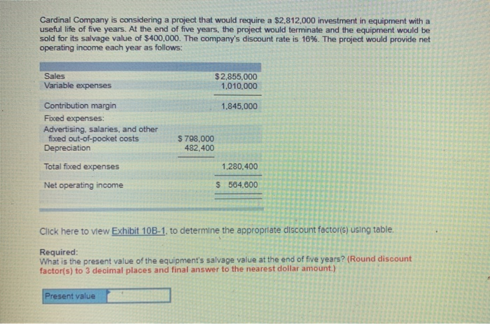  Cardinal Company is considering a project that would require a $2,812,000