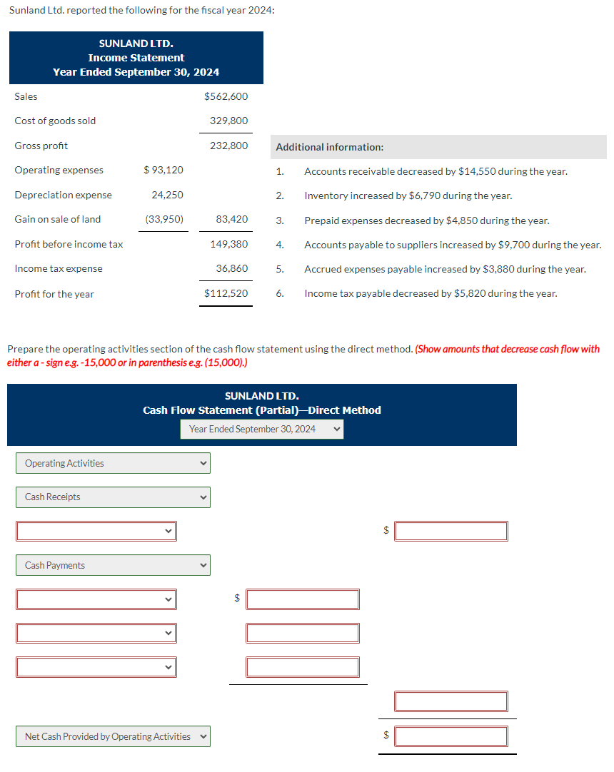 Please correct my errors (red boxes) of the cash flow statement below