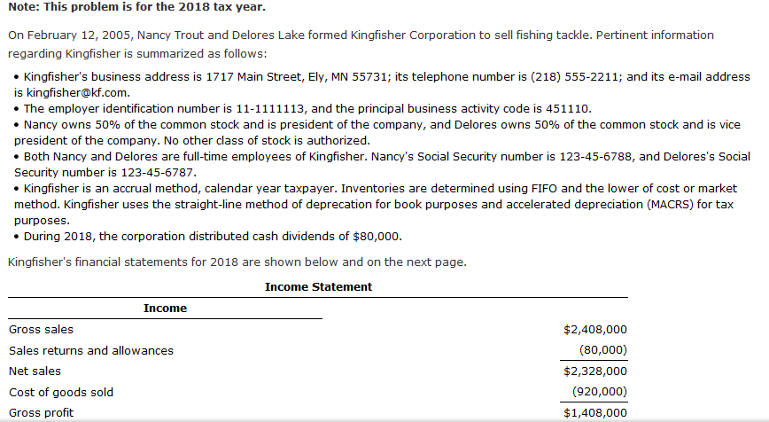 TAX FORM 1120 PAGE 1---PAGE 3 Note: This problem is for the