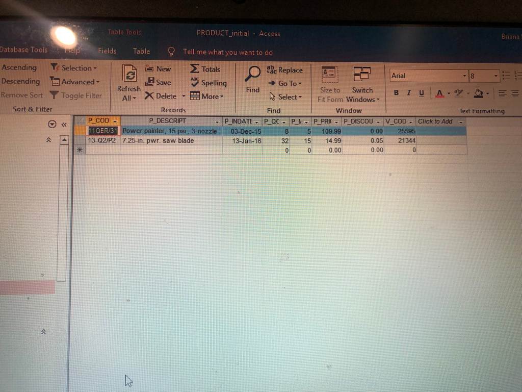by Customer Code (CUS_CODE). CUSTOMER Access Table Tools Help g Selection ing