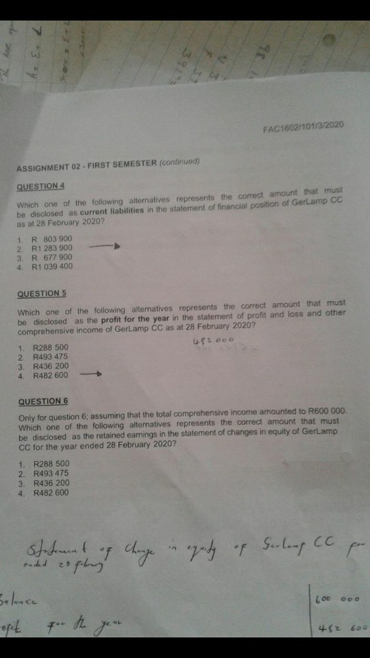  39193 FAC 1602/101/3/2020 ASSIGNMENT 02 - FIRST SEMESTER (continued) QUESTION 4
