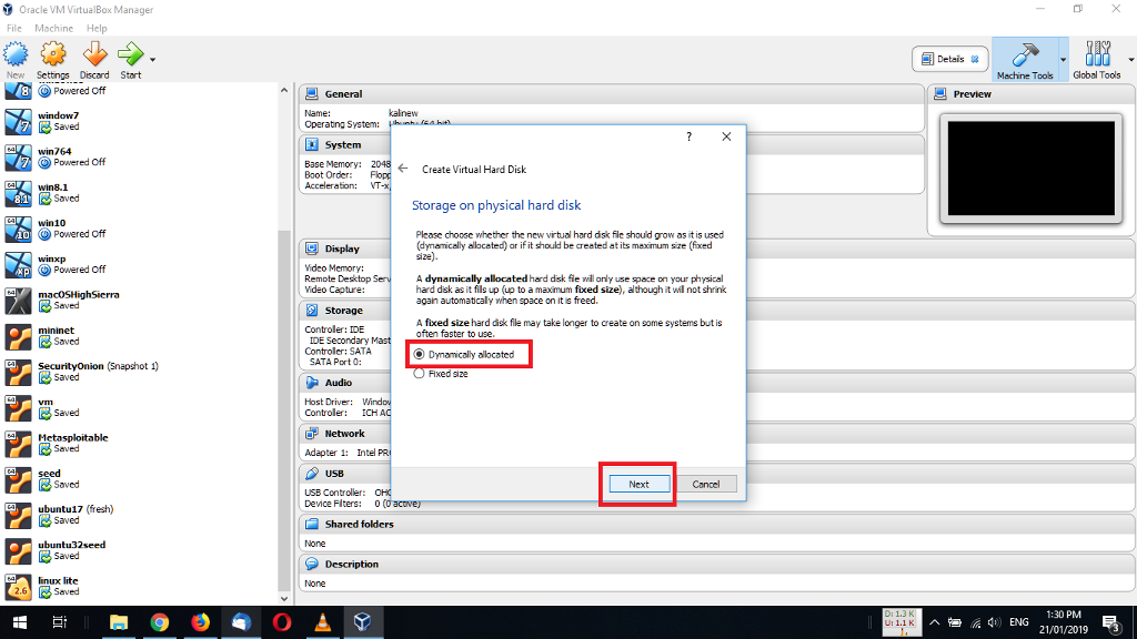 System: Ubuntu (64-bit) Powered off Base Mamory: 2048 ME Acceleration: VT-xAMD-V Create
