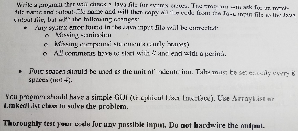  Write a program that will check a Java file for syntax