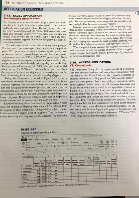  158 INTRODUCTION TO INFORMATION SYSTEMS APPLICATION EXERCISES 5-13. EXCEL APPLICATION: average