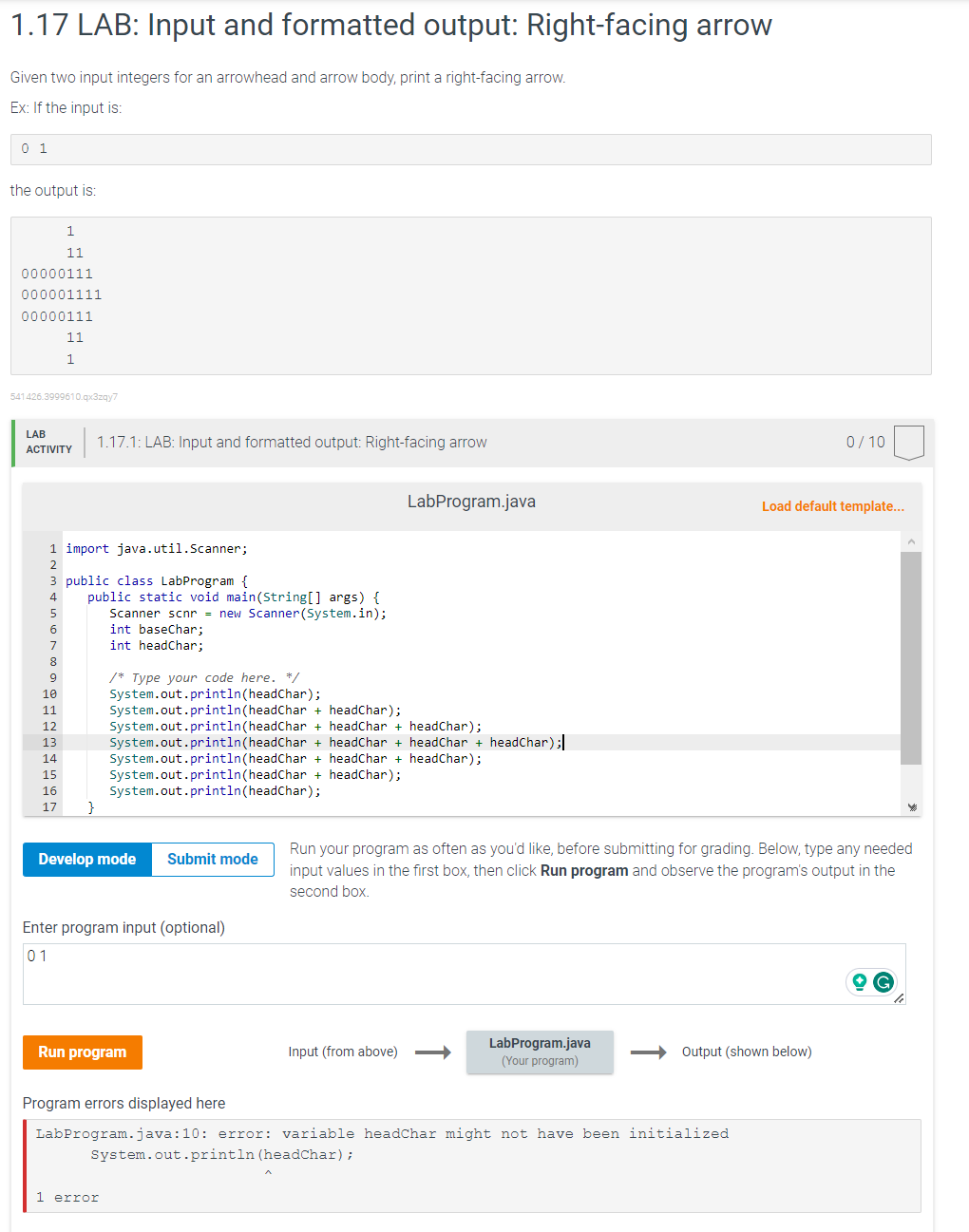  1.17 LAB: Input and formatted output: Right-facing arrow Given two input