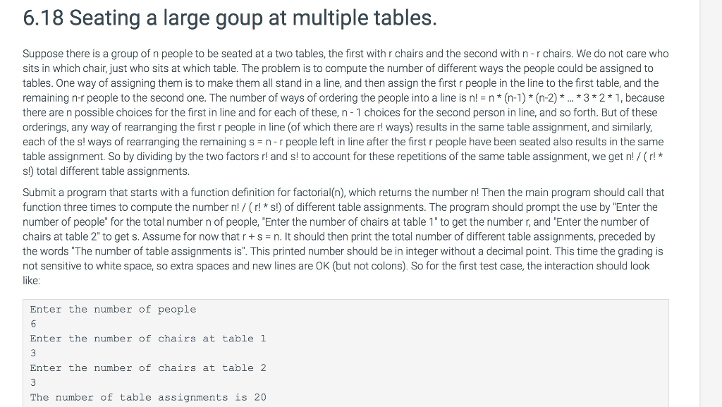 The program is not working 6.18 Seating a large goup at multiple