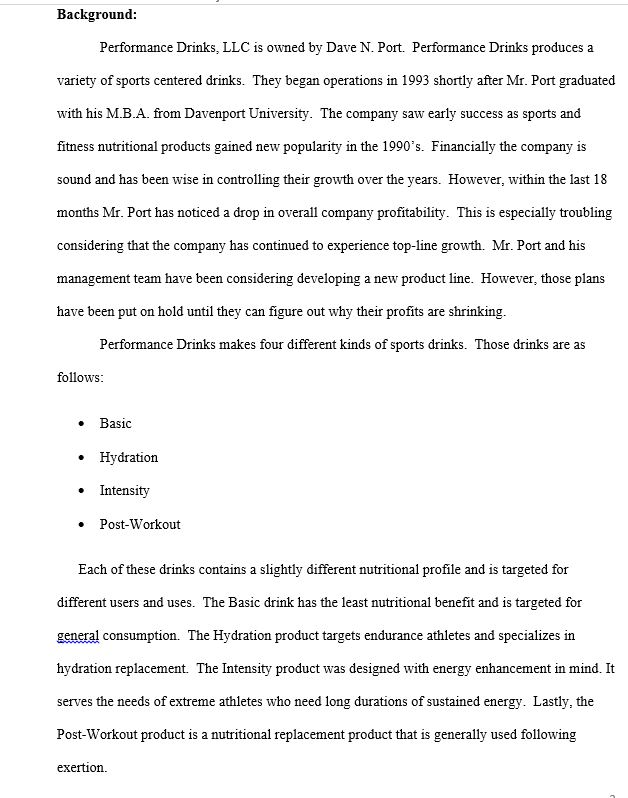  Background: Performance Drinks, LLC is owned by Dave N. Port. Performance