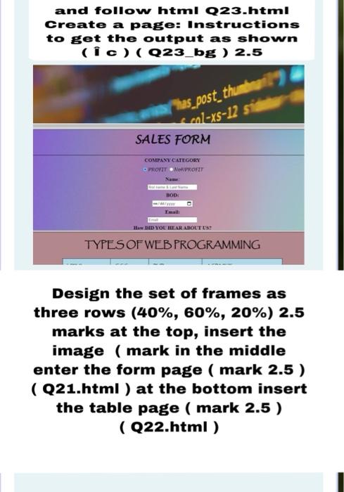  and follow html Q23.html Create a page: Instructions to get the