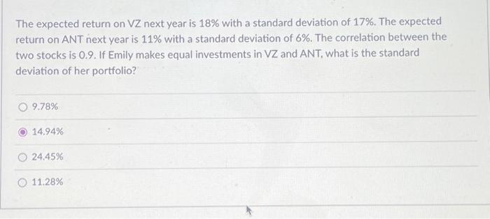  The expected return on VZ next year is 18% with a