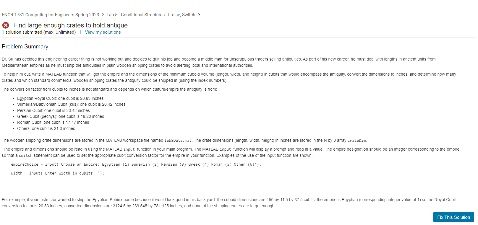 Here is the script function [convIn, inchLength, inchWidth, inchHeight, lengthOfCrates,logCrate, acceptableCrates,