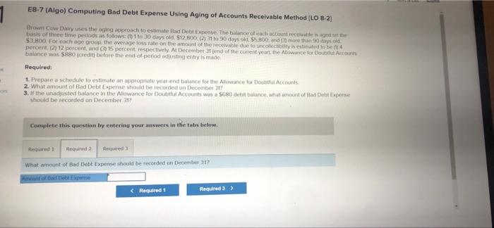  E8-7 (Algo) Computing Bad Debt Expense Using Aging of Accounts Receivable