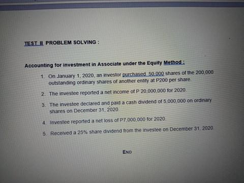 TESTI PROBLEM SOLVING : Accounting for investment in Associate under the