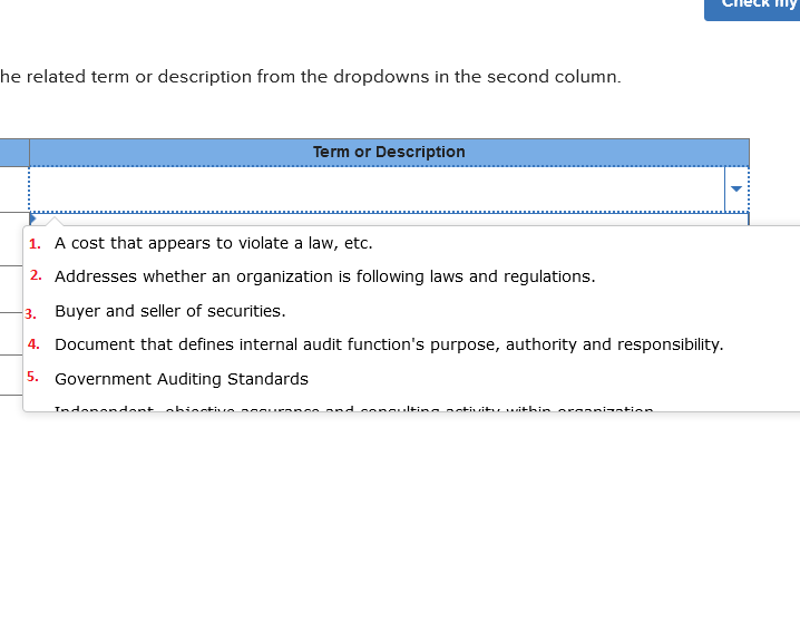 by selecting the related term or description from the dropdowns in the