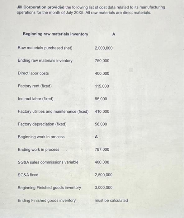 Complete by hand on paper in the proper form please Jill Corporation