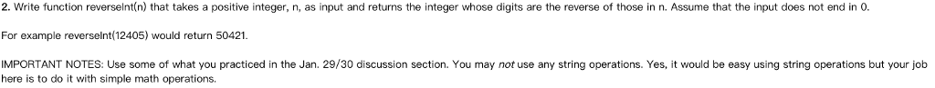  it's a python work, thanks 2. Write function reverse!nt(n) that takes