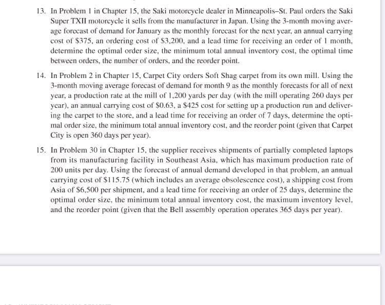  quantitative analysis 13. In Problem I in Chapter 15, the Saki