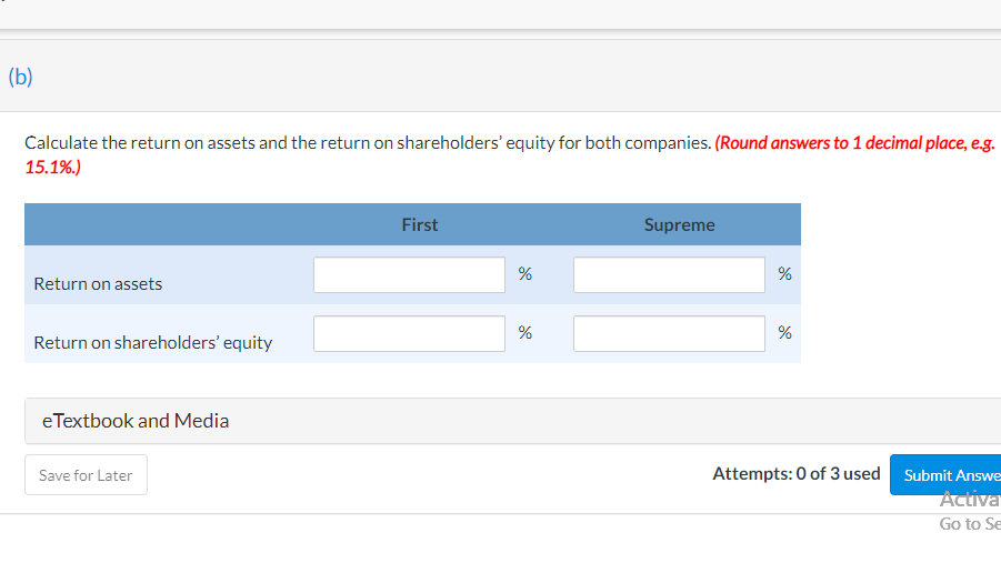 return on assets and the return on shareholders' equity for both companies.