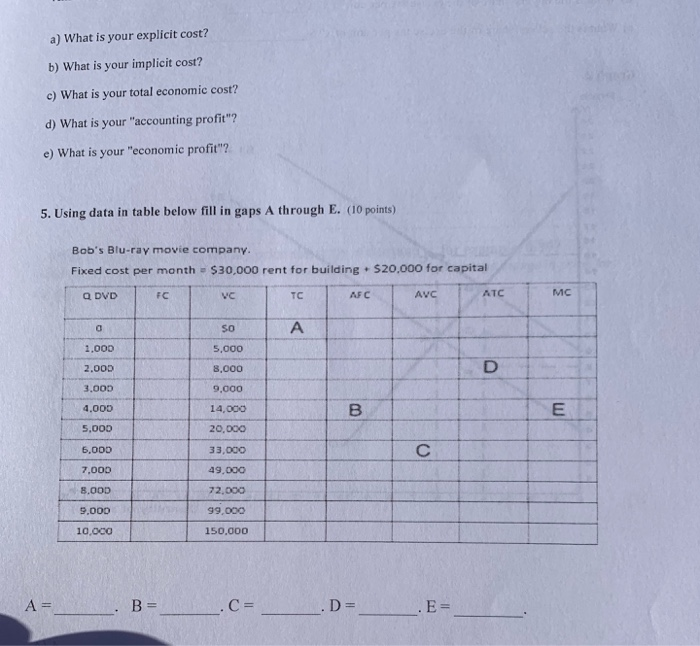 a) What is your explicit cost? b) What is your implicit