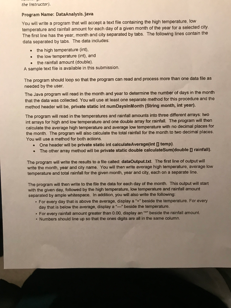  the instructor). Program Name: Data Analysis.java You will write a program