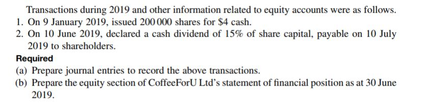2018, CoffeeForU Ltd had 2000000 shares. The equity accounts at 31 December
