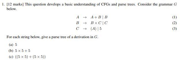  1. [12 marks] This question develops a basic understanding of CFGs