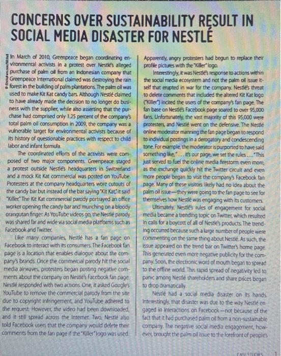 please answer questions one and two CONCERNS OVER SUSTAINABILITY RESULT IN SOCIAL