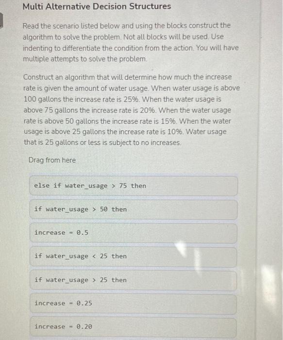 pls help com sci!! Multi Alternative Decision Structures Read the scenario listed