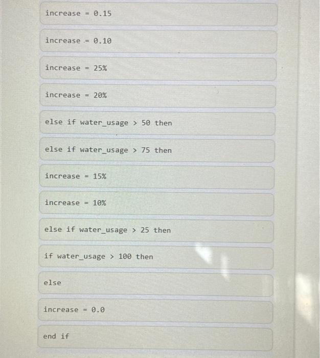 below and using the blocks construct the algorithm to solve the problem.