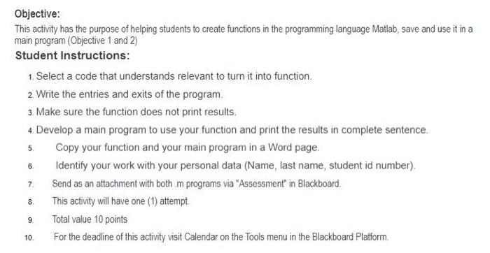 MATLAB Program, please help Objective: This activity has the purpose of helping