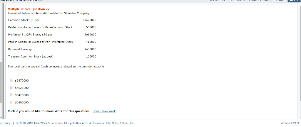 Multiple Choice Question 72 Presented below is information related to Sheridan