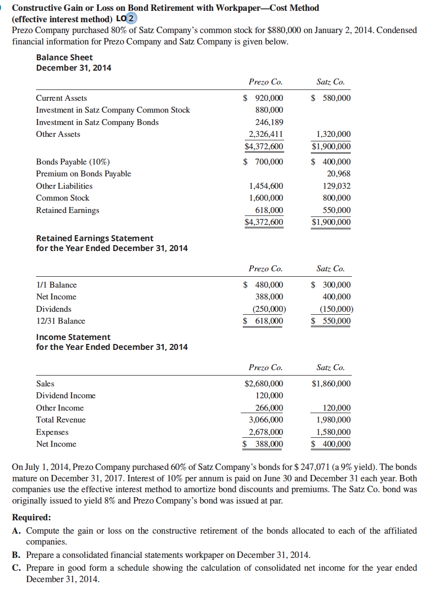  Constructive Gain or Loss on Bond Retirement with WorkpaperCost Method (effective