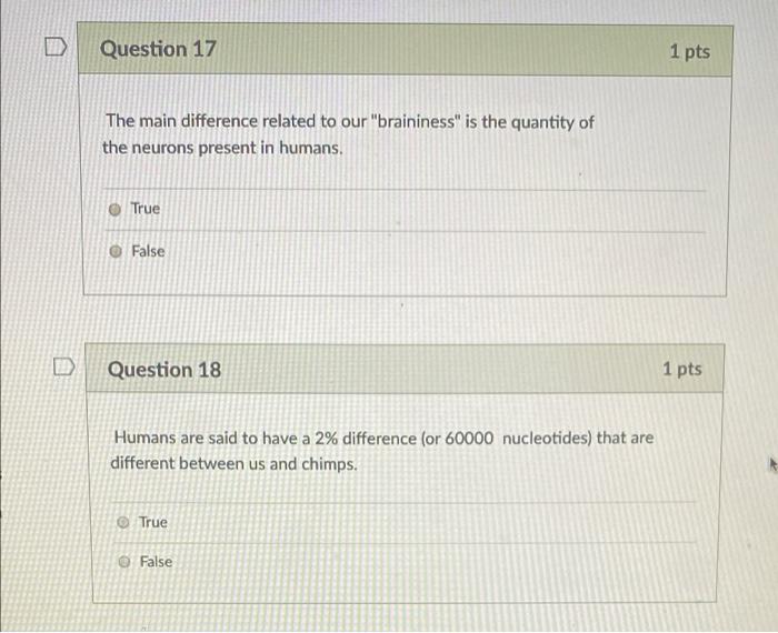 ANTH 300 Question 17 1 pts The main difference related to our