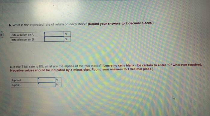 on two stocks and the market index in two scenarios. Required: a.