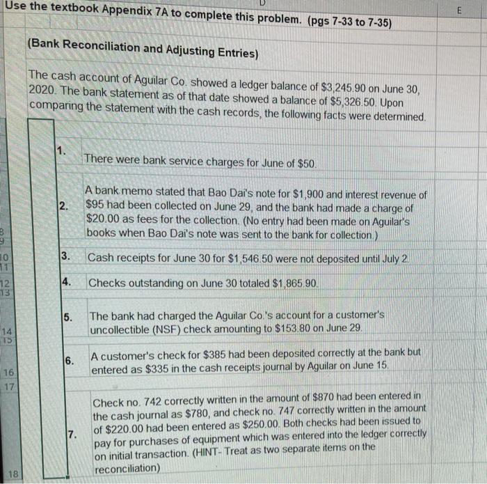  Use the textbook Appendix 7A to complete this problem. (pgs 7-33
