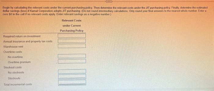 please answer all requirment Begin by calculating the relevant costs under the
