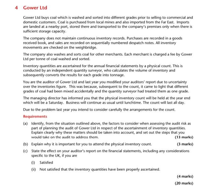 Any help would be much appreciated! Gower Ltd buys coal which is