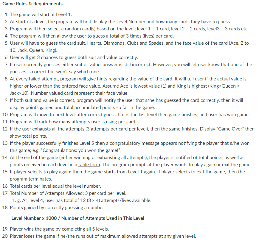 will create a program that will play a card guessing game. The