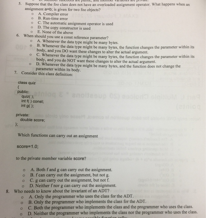  5. Suppose that the foo class does not have an overloaded