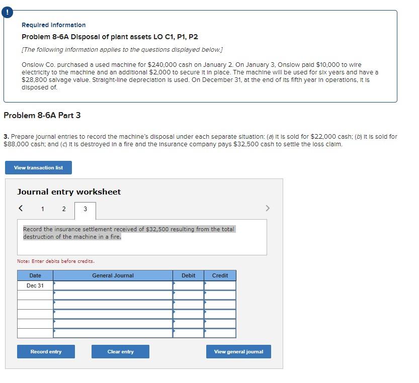 :) PART I: 1) Record the purchase of a used machine for
