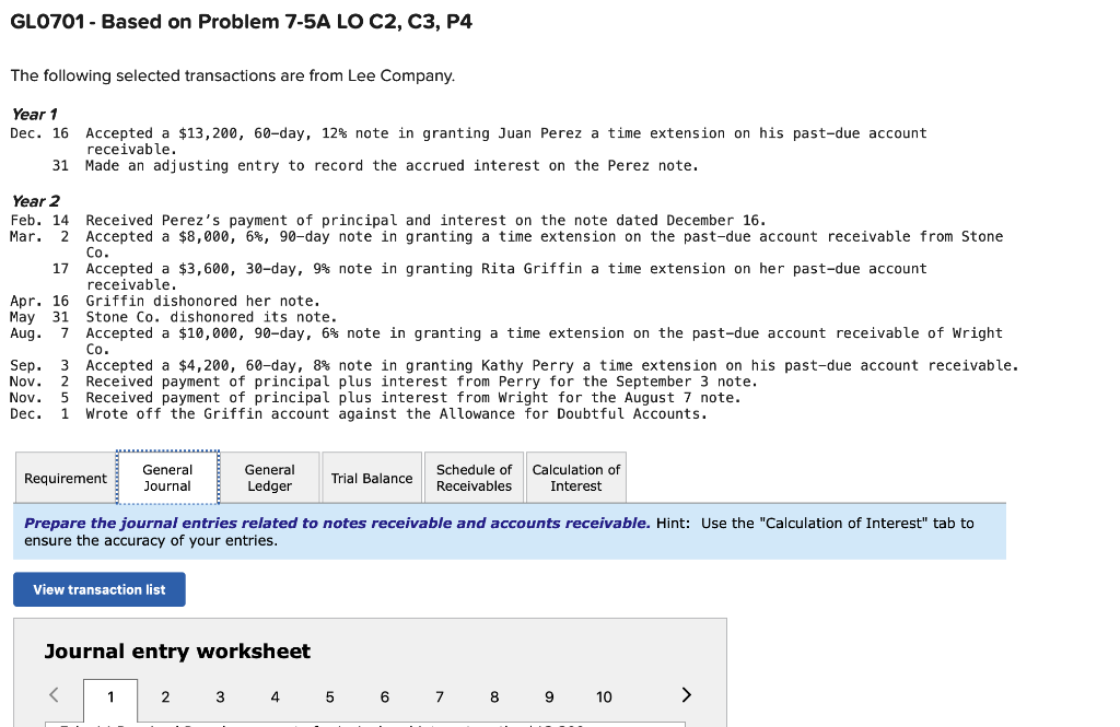  GL0701 - Based on Problem 7-5A LO C2, C3, P4 The