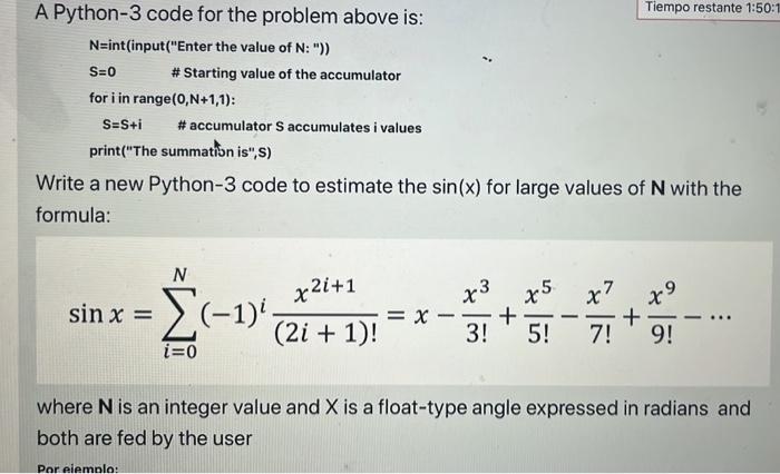 is N=0#S int(input("Enter the value of N:") for in range (0,N+1,1) :