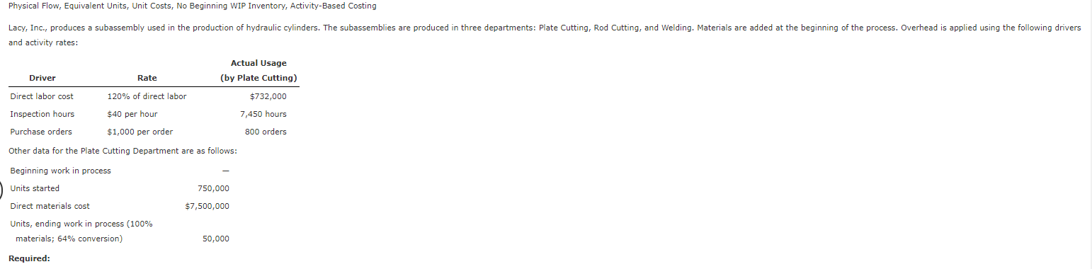 Physical Flow, Equivalent Units, Unit Costs, No Beginning WIP Inventory, Activity-Based